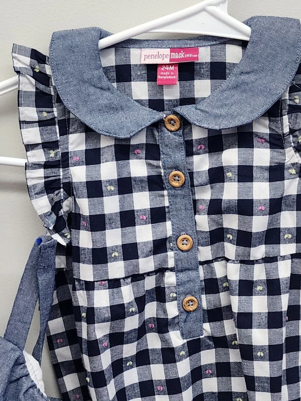 Penelope Mack 24M Gingham Bubble Romper + Matching Sun Hat